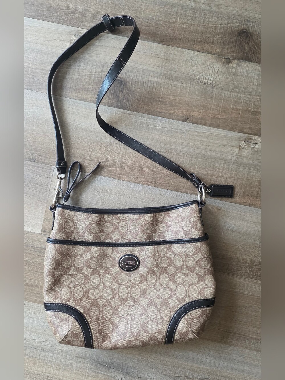Coach F19823 Signature C Brown & Tan Shoulder Bag